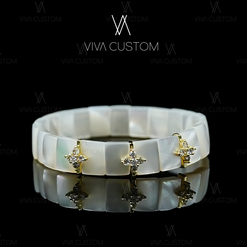 铜合金合成锆石手链 甜美百搭高级感贝母手牌手链