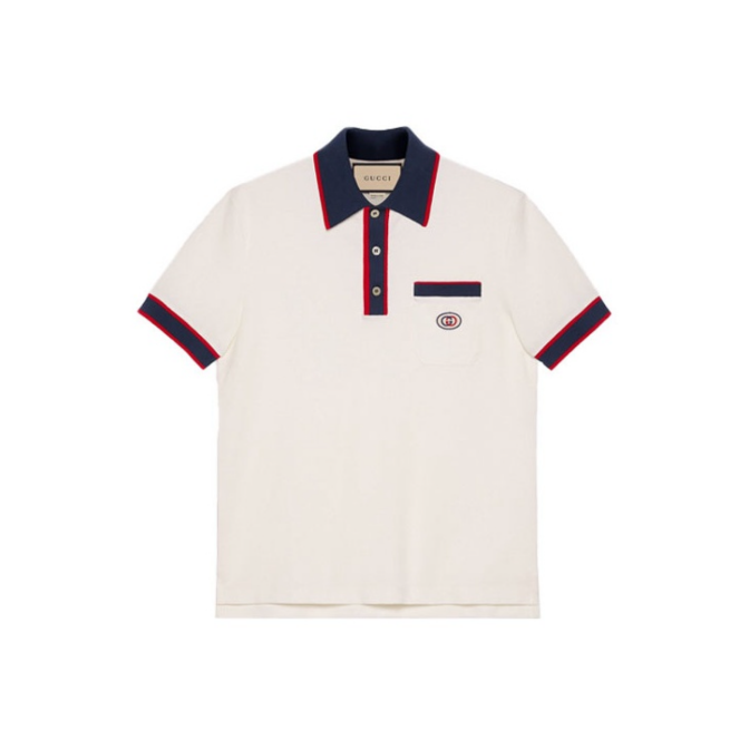 GUCCI古驰 条纹互扣式短袖Polo衫 男款米白色653380-XJDF8-9222