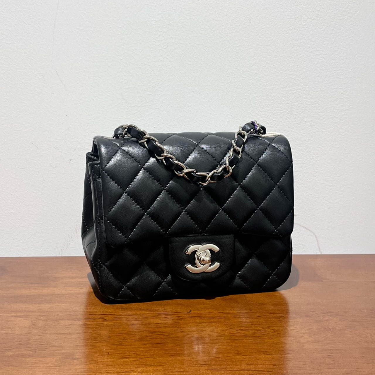 99新 Chanel/香奈儿 黑银羊方胖子单肩斜挎包