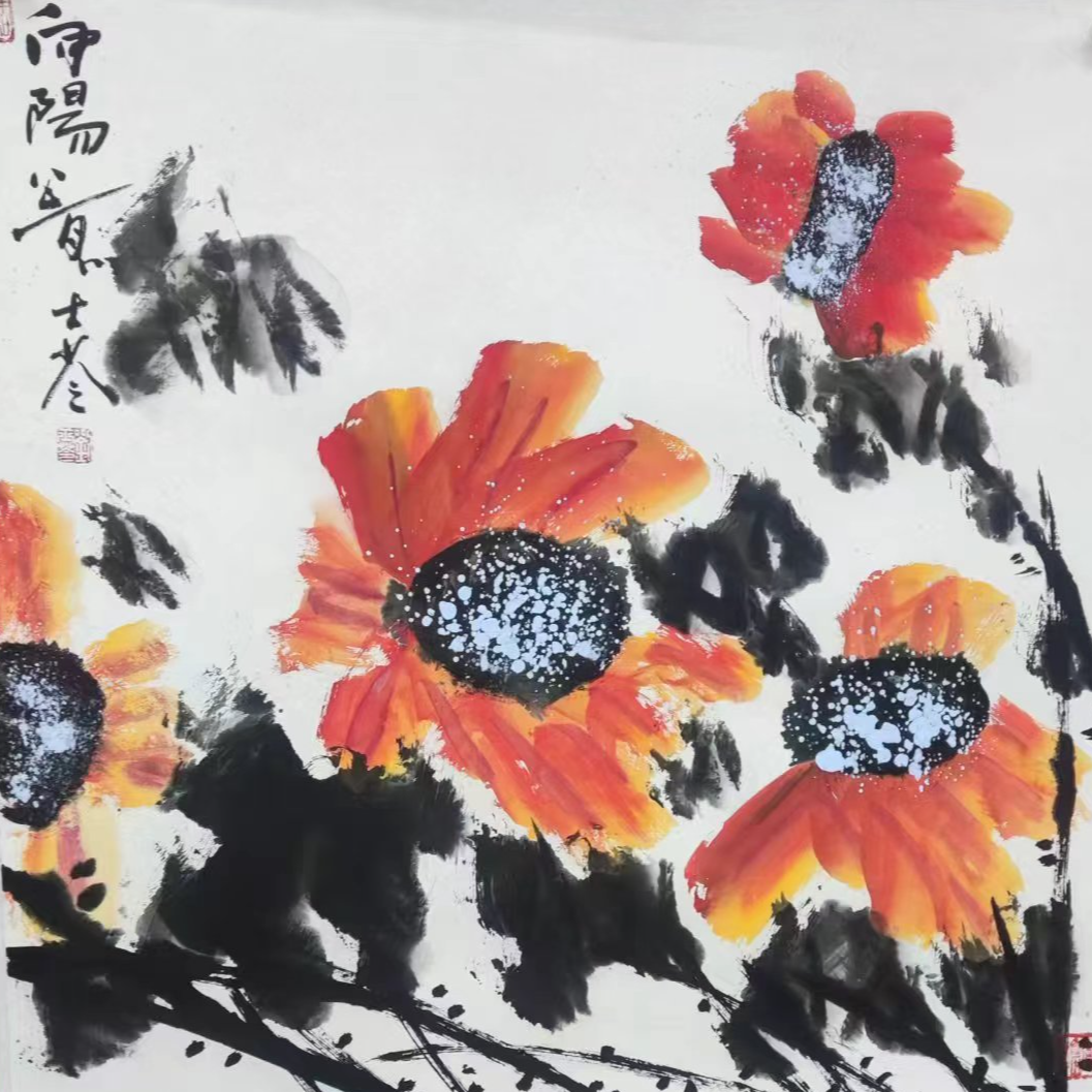 刘士苓手绘作品《向阳颂》68*68cm