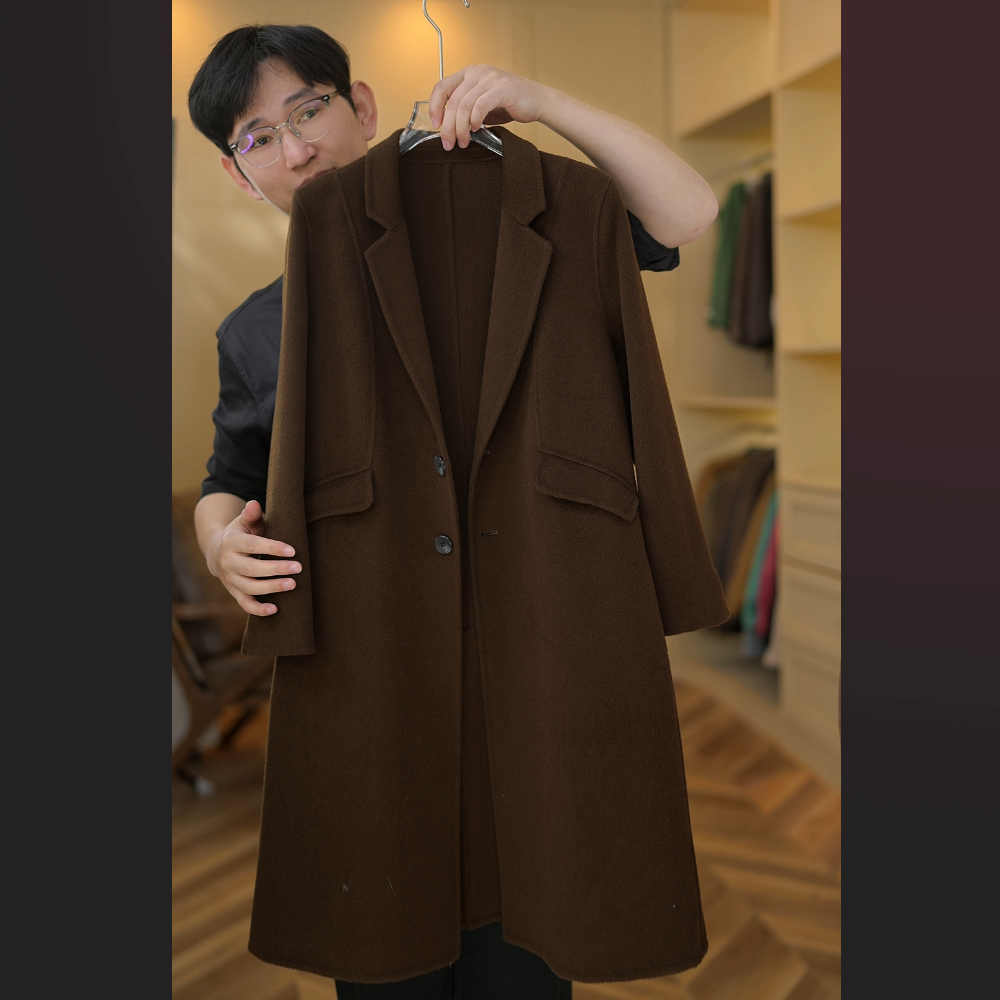 【小野】秋冬新款西装领100%双面羊毛修身显瘦中长款羊毛大衣24098