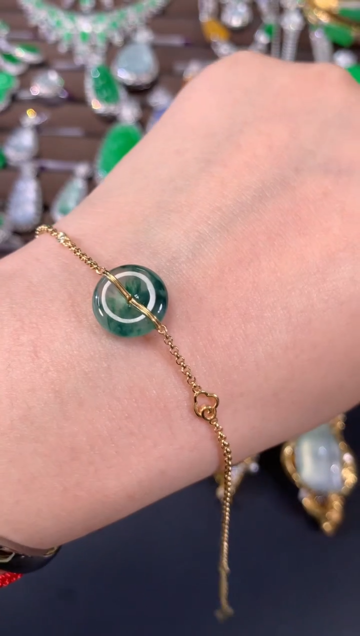 【闪购商品】翡翠手链18K金镶嵌A656|2500