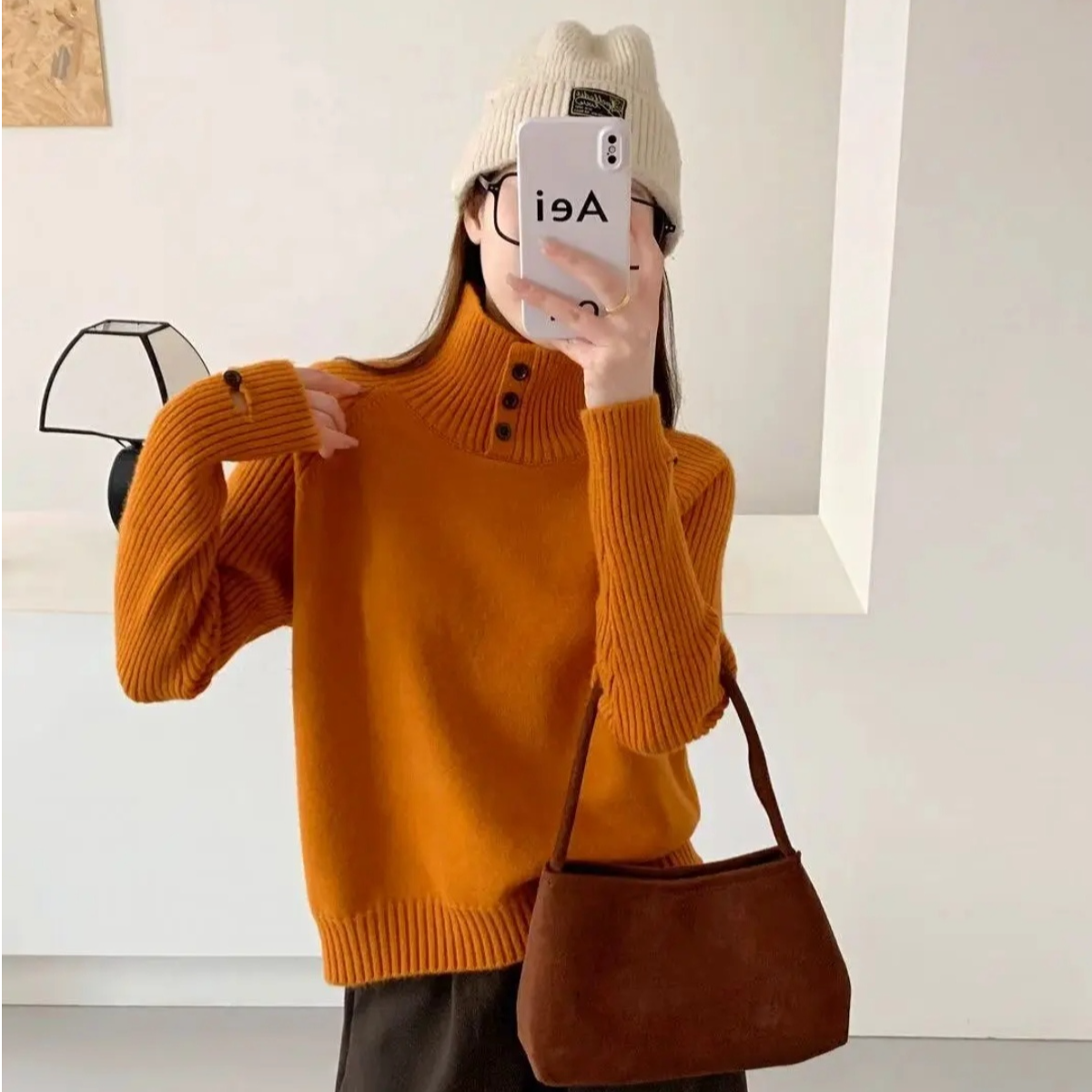 套头韩版网红针织衫时尚半高领打底衫百搭秋冬高领毛衣纽扣1933