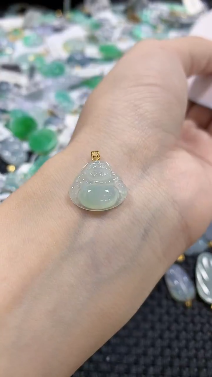 颈饰18K金镶嵌翡翠天然缅甸翡翠a货百元以上9元证书费自理