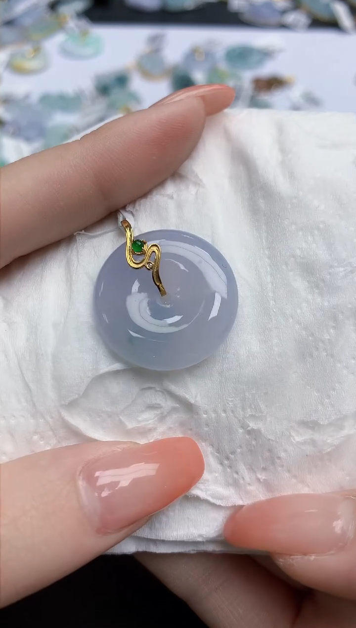 【闪购商品】翡翠颈饰18K金镶嵌天然缅甸翡翠A货