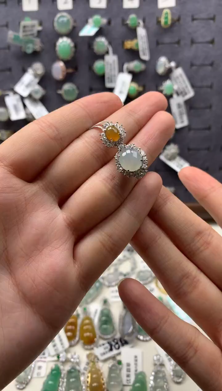 银S925镶嵌戒指翡翠吊坠5