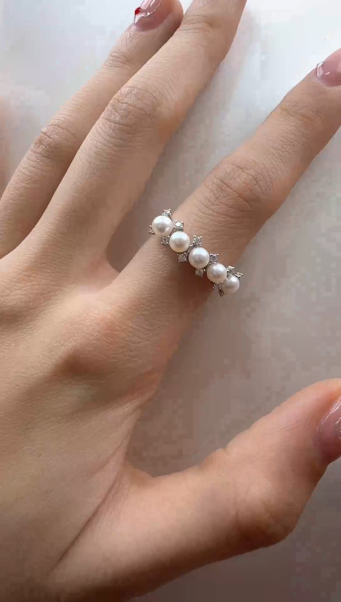 【闪购商品】淡水珍珠戒指银S925镶嵌3-4mm多珠戒指