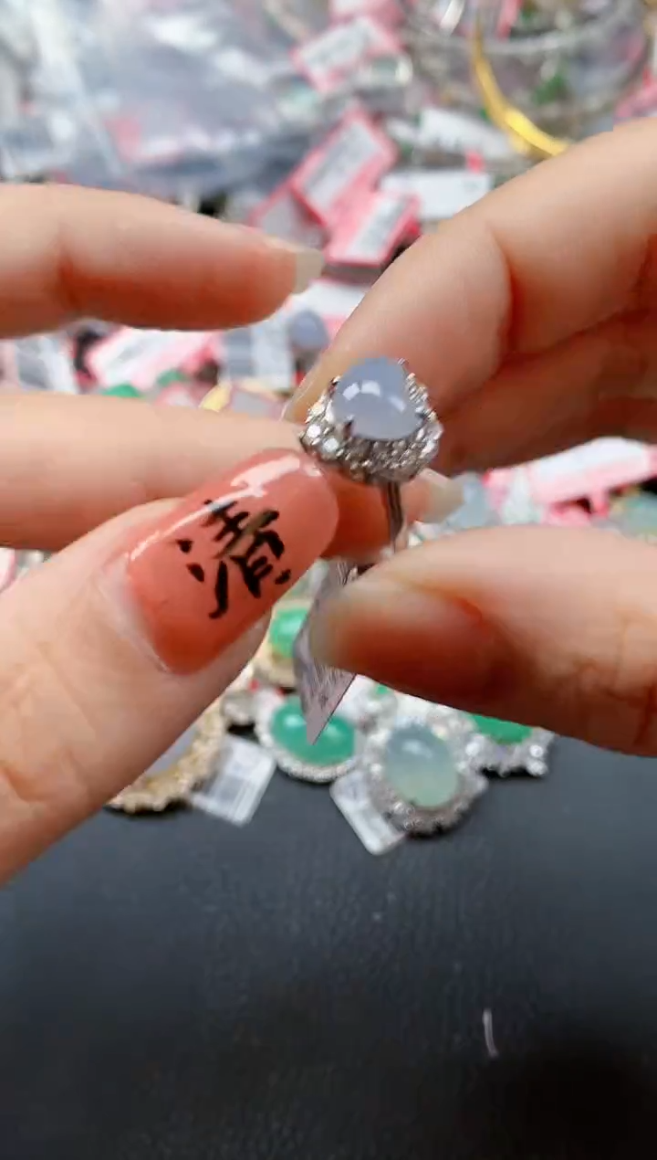 银S925镶嵌戒指翡翠天然A货缅甸翡翠