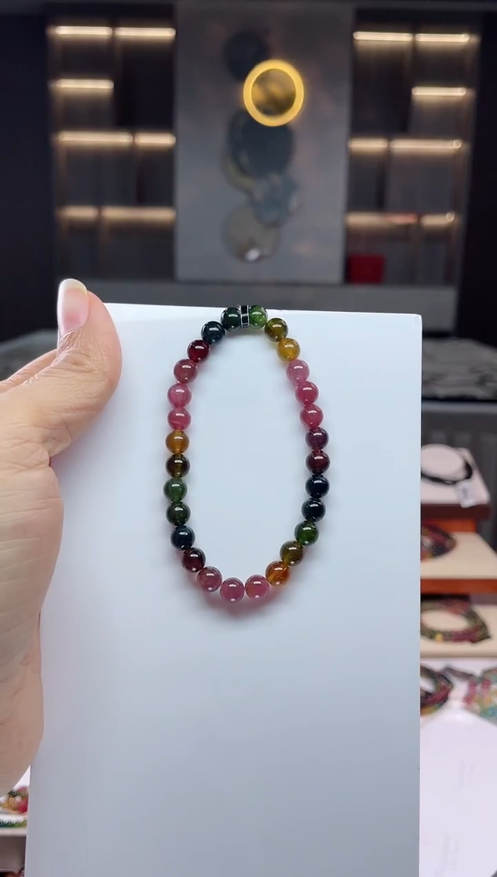 未镶嵌透体老矿碧玺彩虹单圈手串6mm+碧玺（多样性发一条）Q