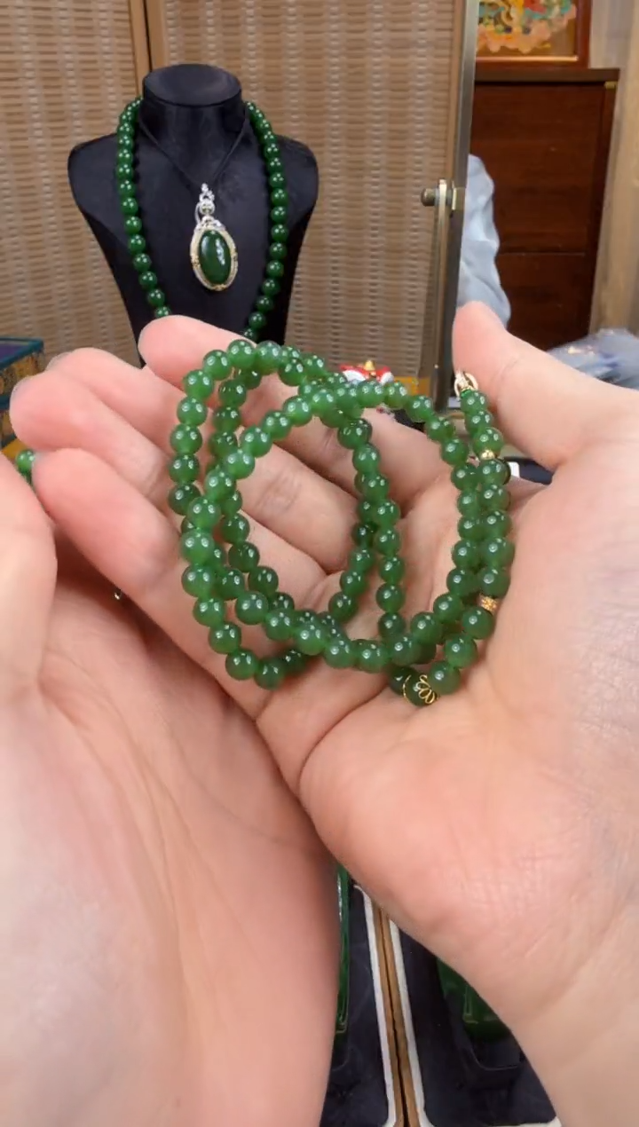 【闪购商品】和田玉（碧玉）毛衣链18K金镶嵌 