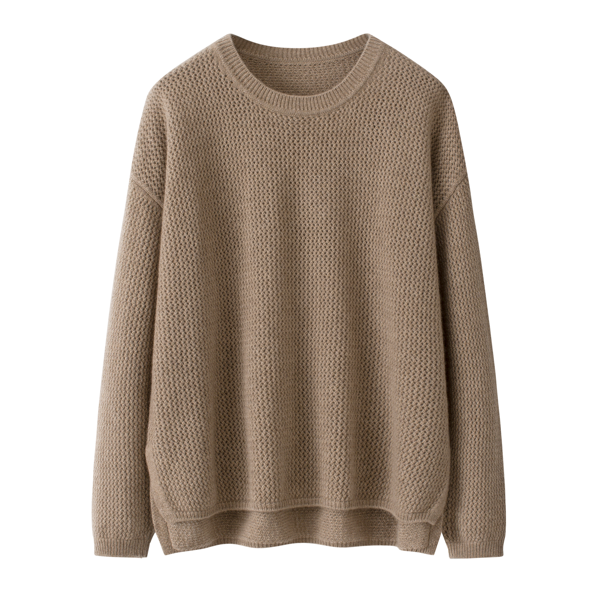 宽松型圆领常规长袖纯羊绒针织衫宽松时尚上衣秋冬