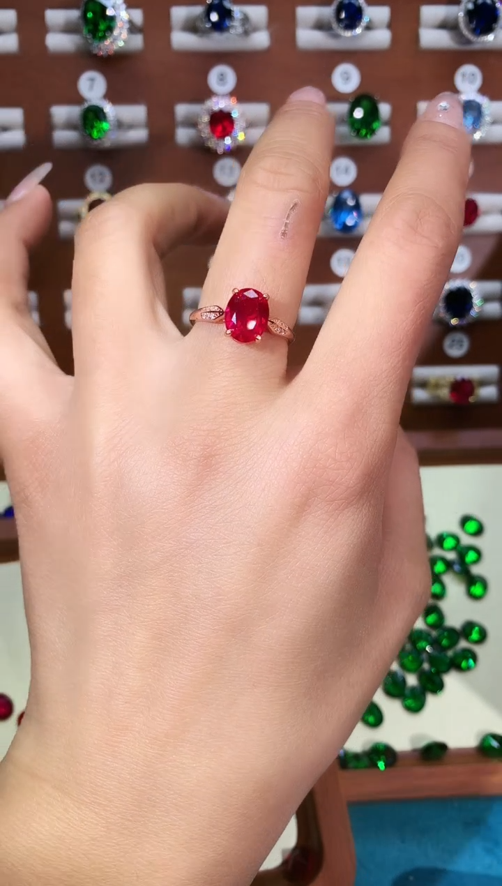 银S925镶嵌戒指红宝石810玫瑰金