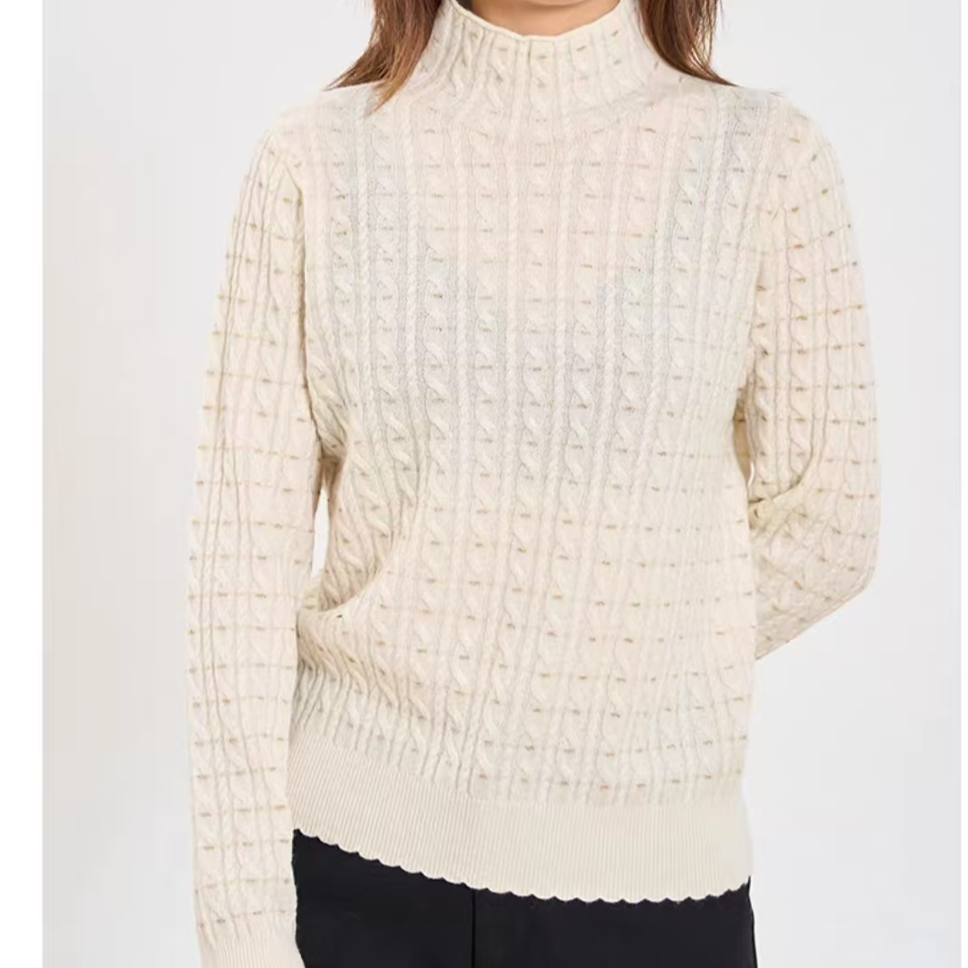 半高领薄款针织衫女士罗纹设计感小众绵羊毛毛衫打底上衣宽松外穿