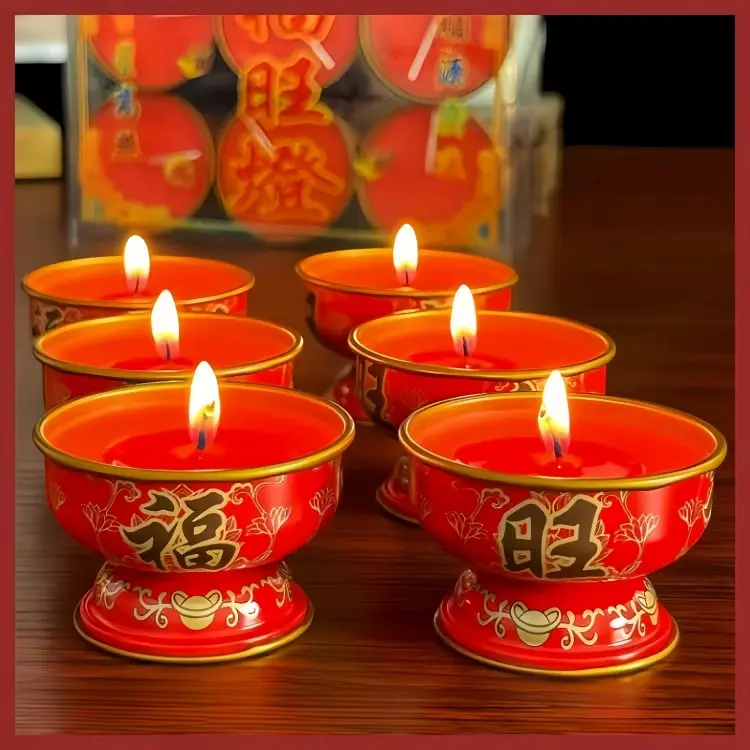 新年蜡烛恭喜发财大红色铁杯如意供佛灯福旺大吉酥油福旺灯