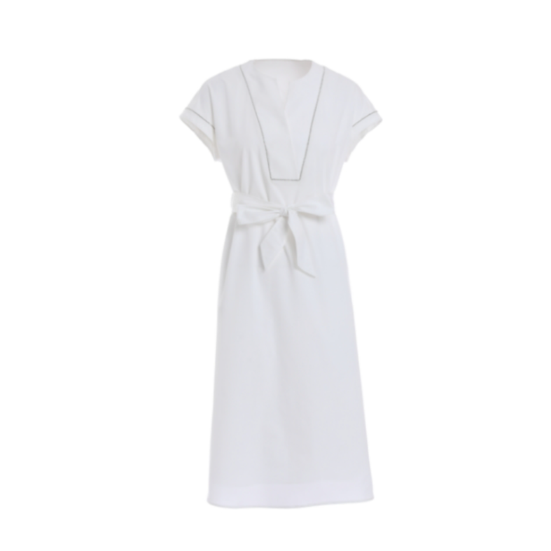 L·W/画而诗夏季新款V领钉珠显瘦纯色短袖连衣裙LBC65092