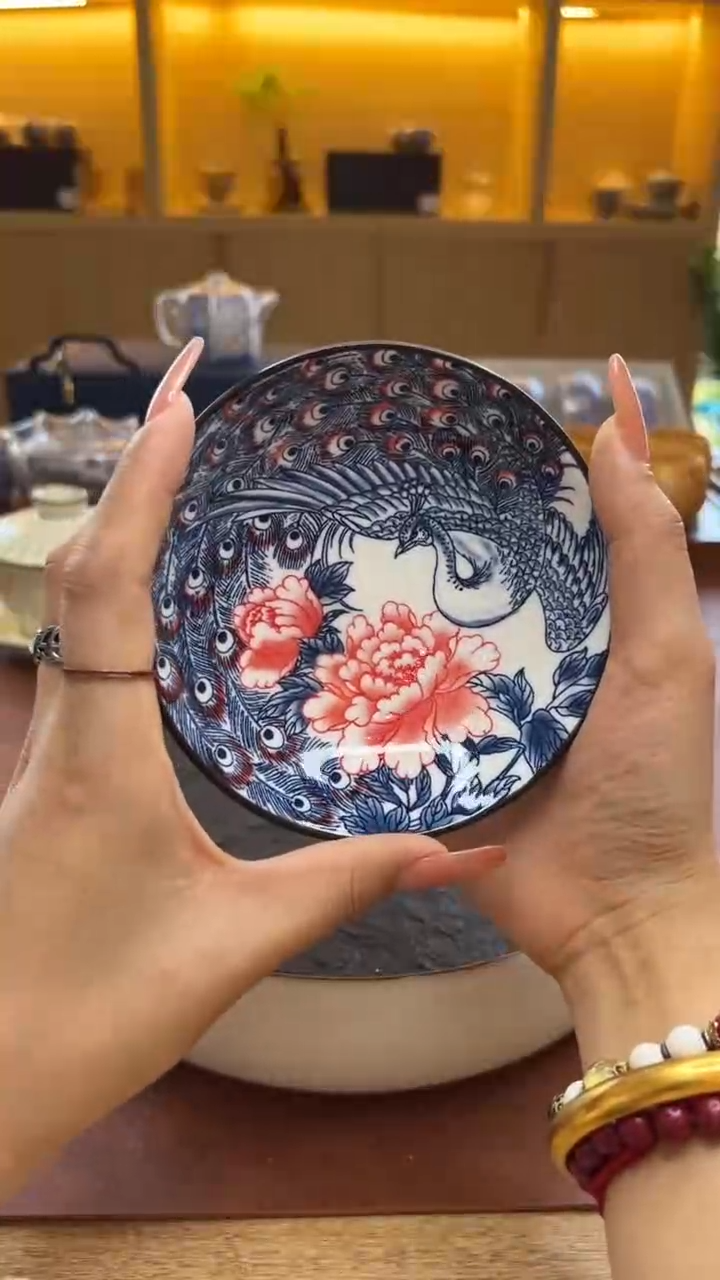 果盘-孔雀牡丹(一对