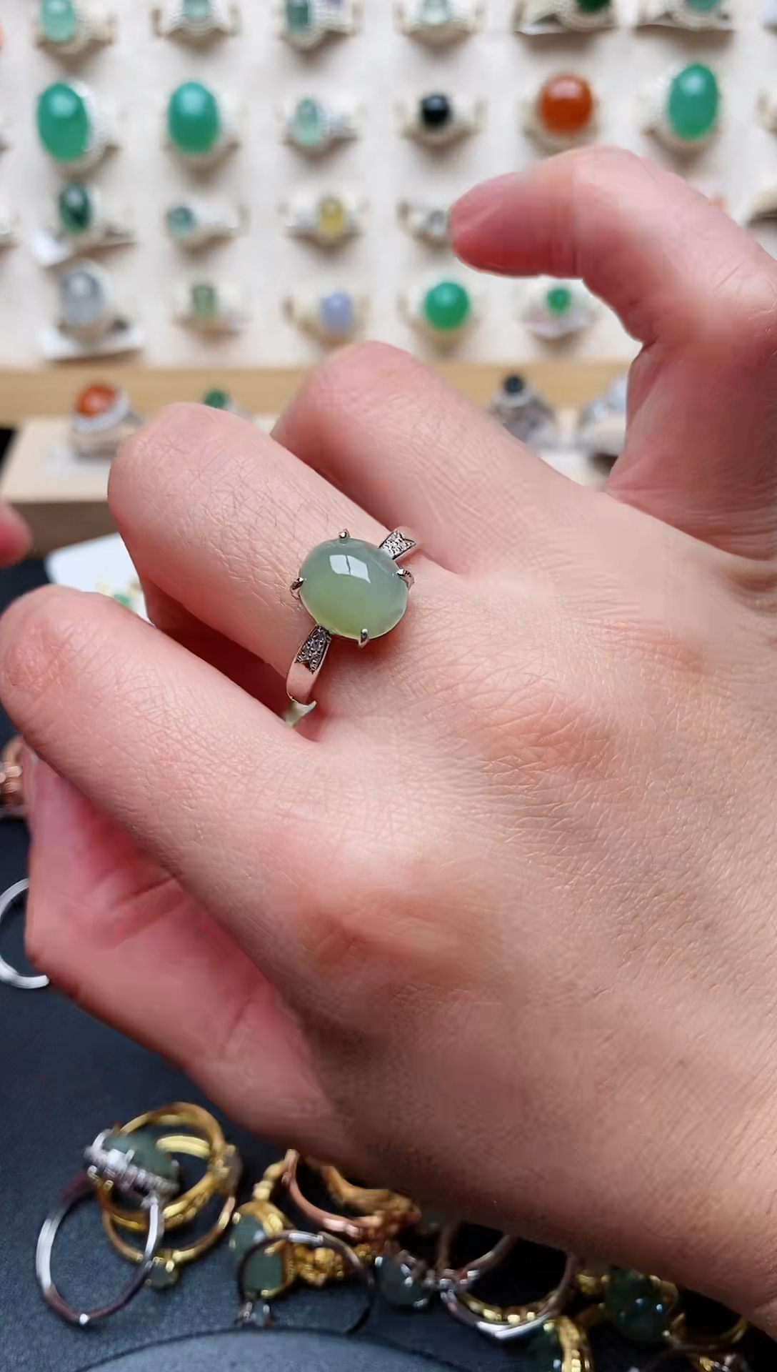 【闪购商品】翡翠戒指银S925镶嵌天然翡翠333   1+