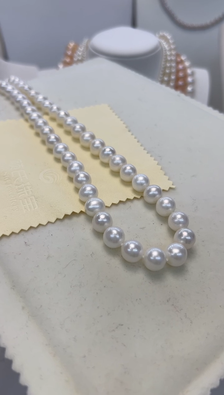 【闪购商品】淡水珍珠颈饰银S925镶嵌8.5-9.5mm无核白珠项链