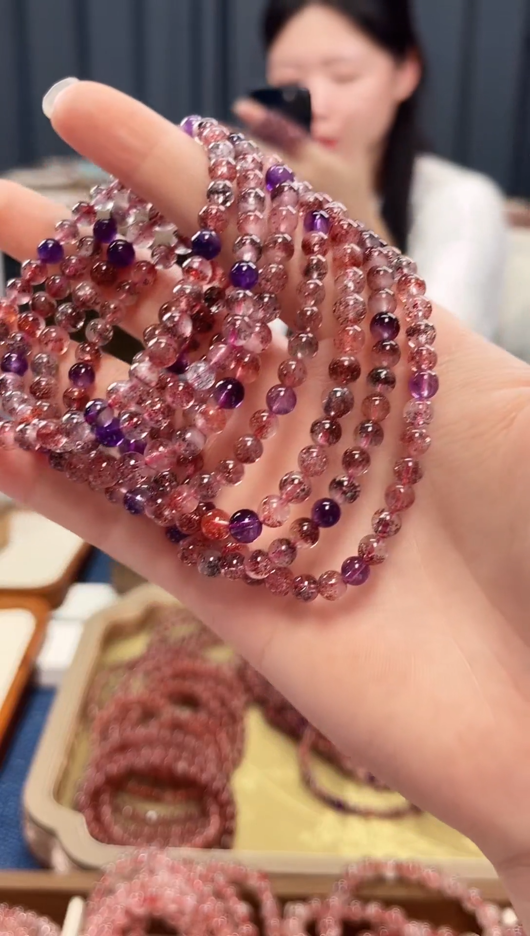 未镶嵌手串水晶哎****金草莓超七单圈手串5mm【多样性发一】