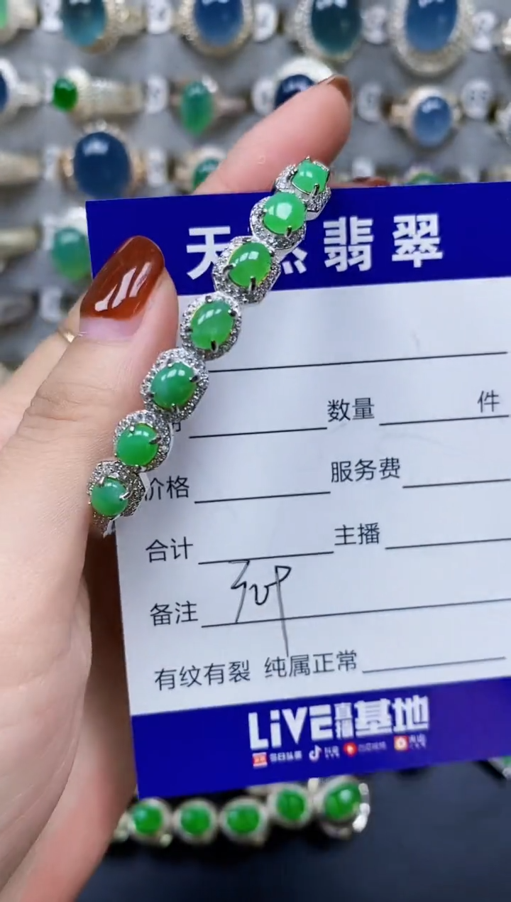翡翠手镯银S925镶嵌309