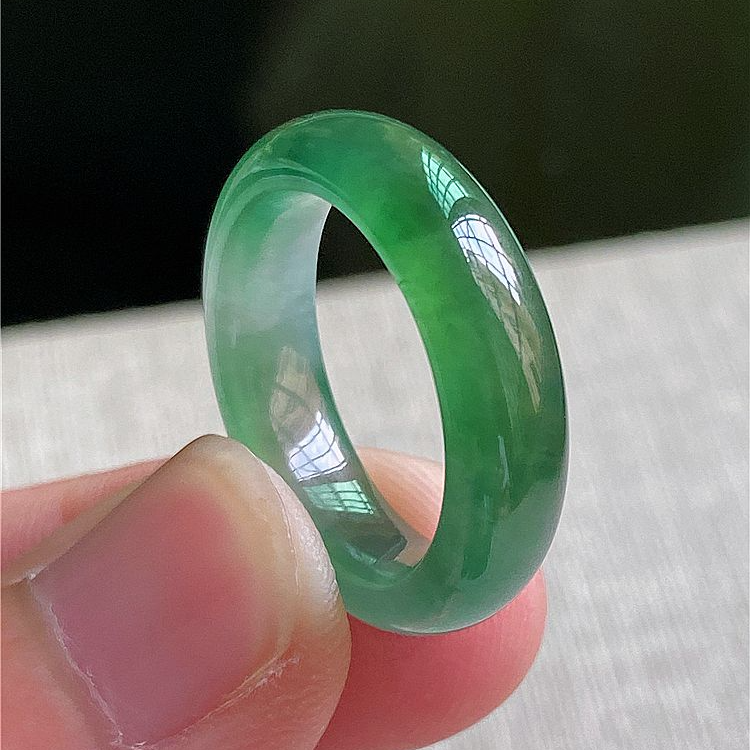 15号圈口冰蓝绿翡翠戒指 缅甸天然A货玉戒圈内径17.2mm