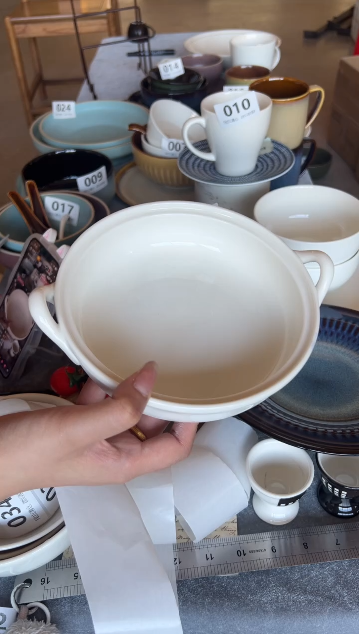 新骨瓷033 瑕疵 暖白8寸双耳烤盘 内径7寸 