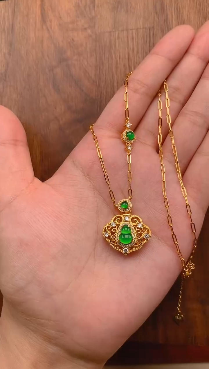 【闪购商品】翡翠项链银S925镶嵌葫芦锁项链
