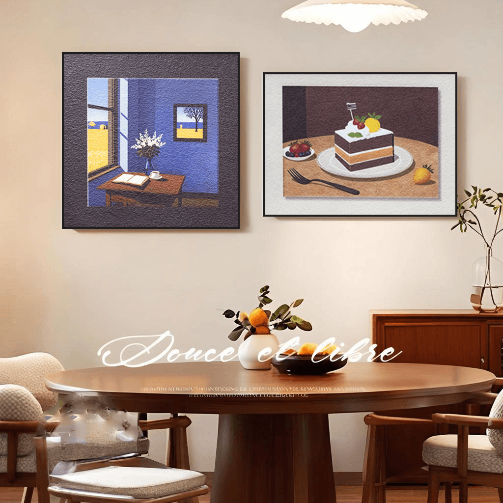 S5317-中古风餐厅餐桌背景墙面画高级感客厅挂画美拉德卡通蛋糕40