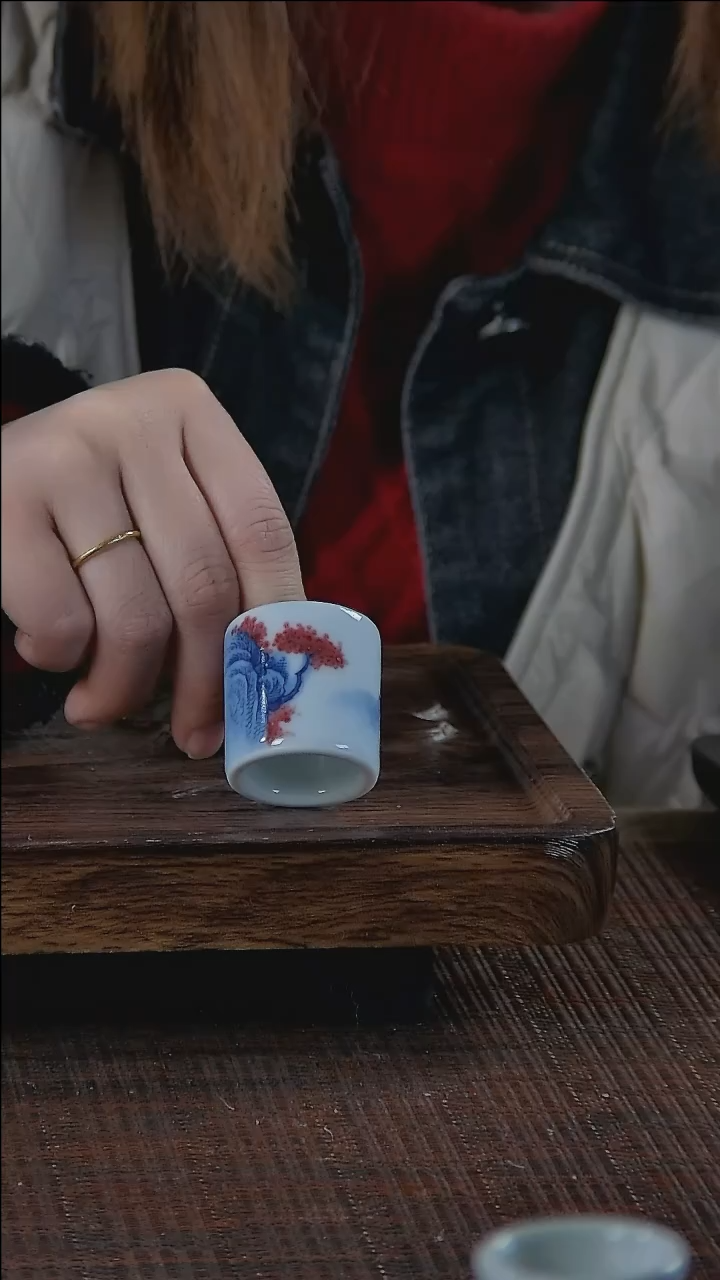 【闪购商品】折葵非器手工手绘釉里红山水盖置