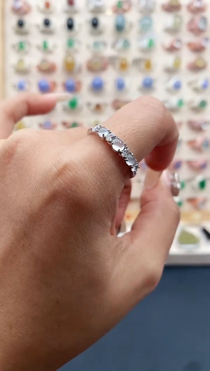 【闪购商品】翡翠戒指银S925镶嵌缅甸天然A货翡翠111  9+9