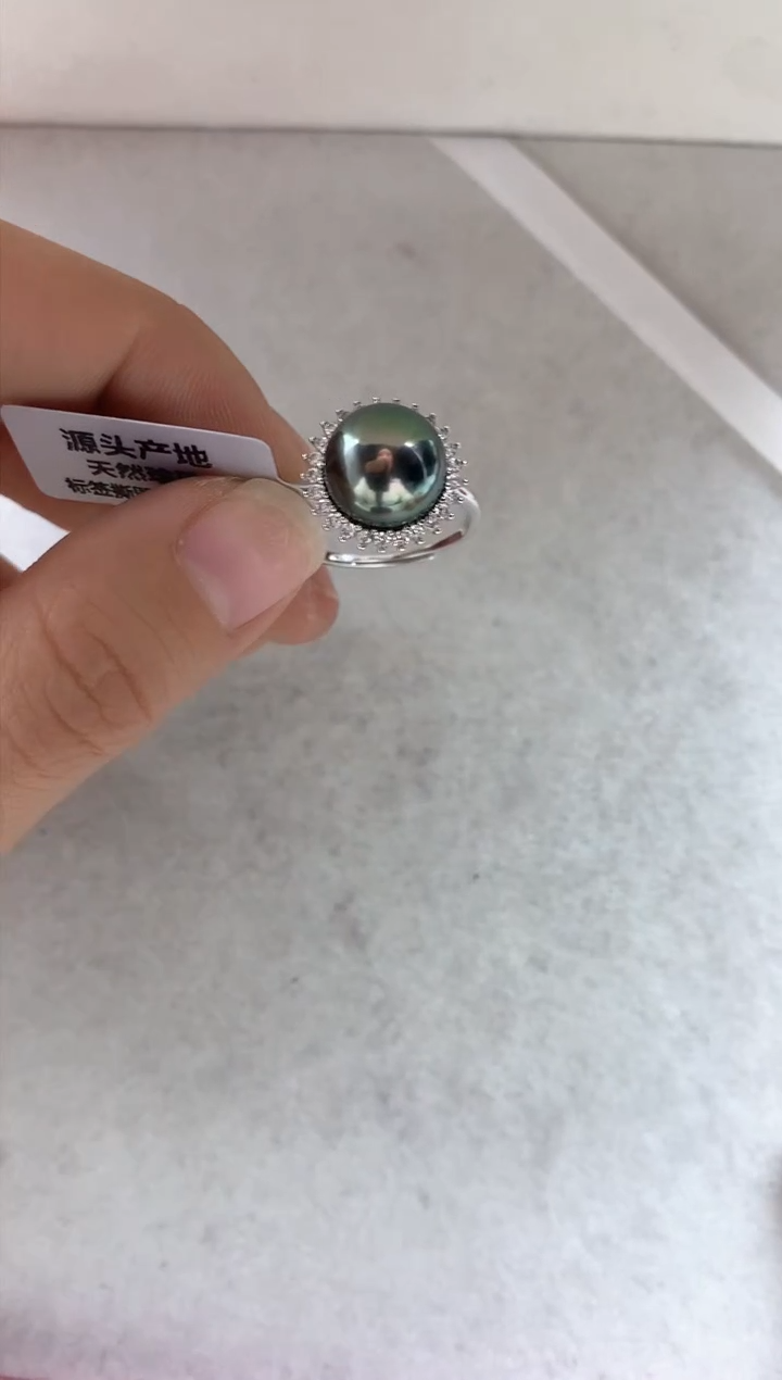 银S925镶嵌戒圈海水珍珠戒指