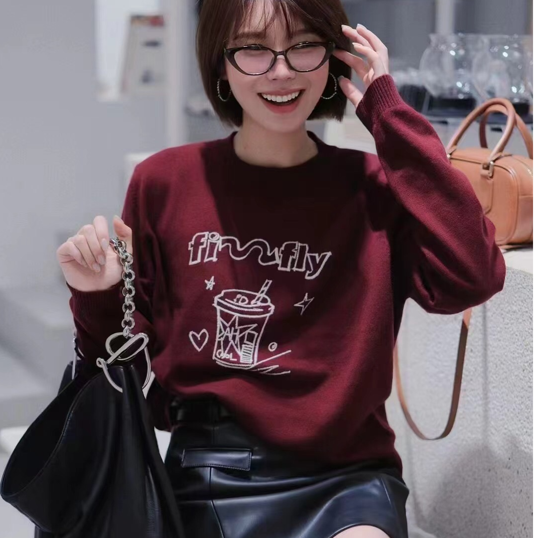 fizzfly  设计师品牌 粉丝福福 酒红 羊绒衫27