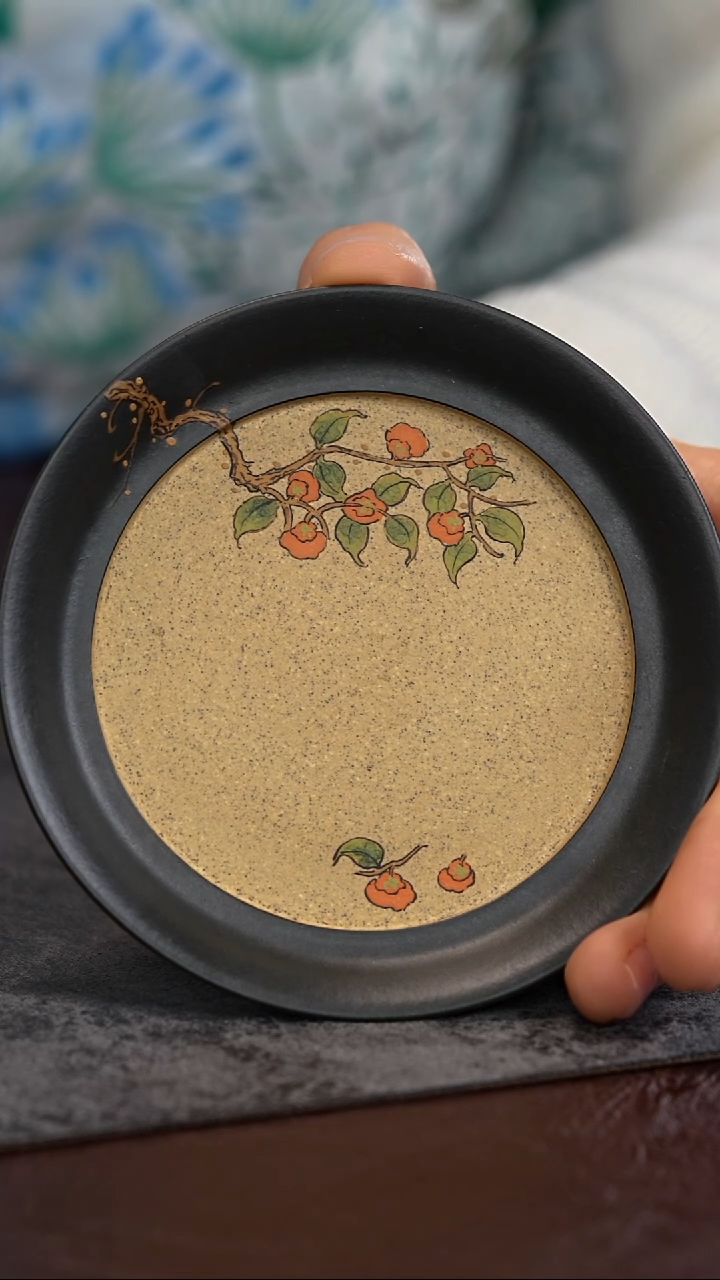 【闪购商品】紫砂茶杯柿柿如意双色粉浆杯垫