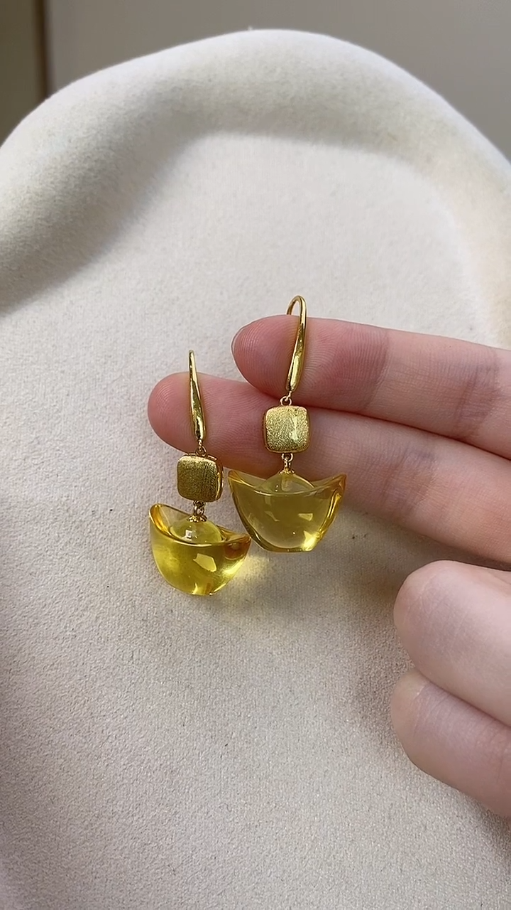 琥珀未镶嵌耳饰耳环