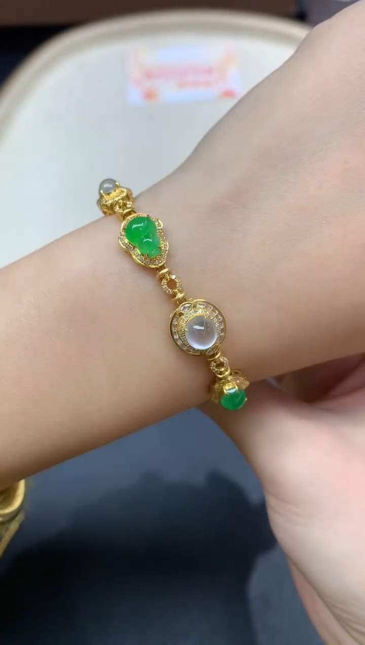 足金镶嵌手链翡翠A15|33800