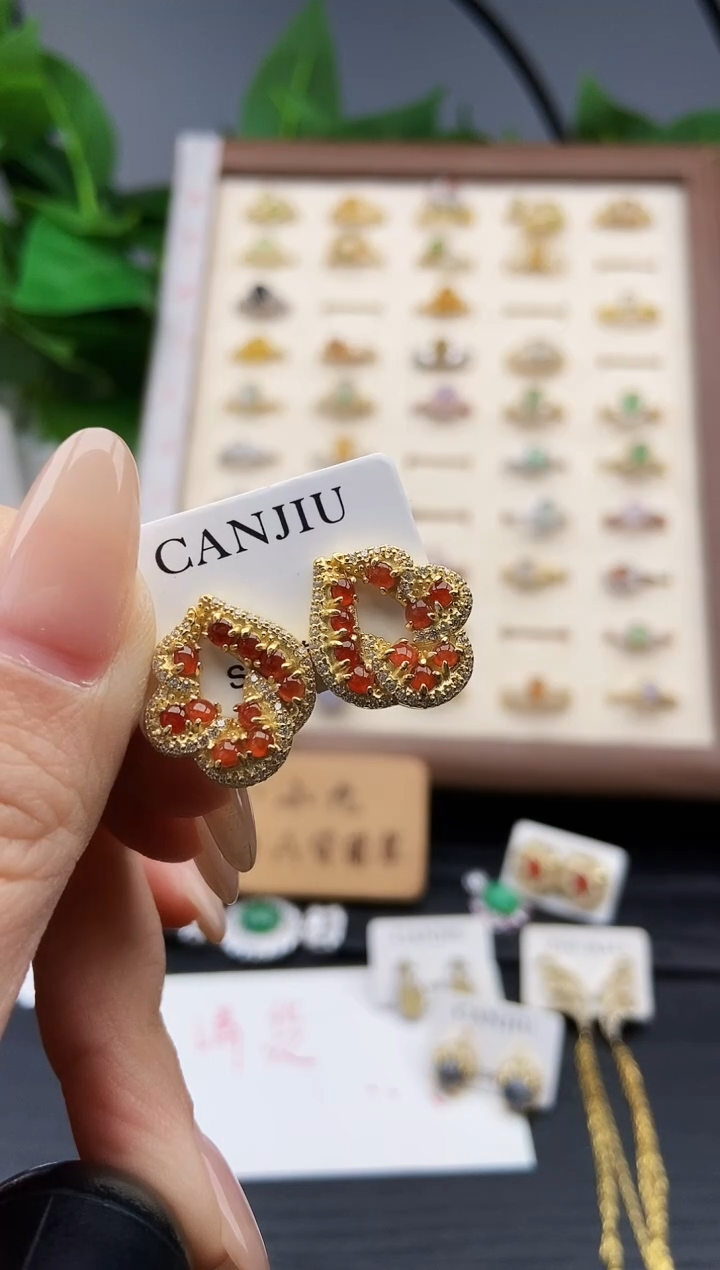 银S925镶嵌翡翠耳饰12