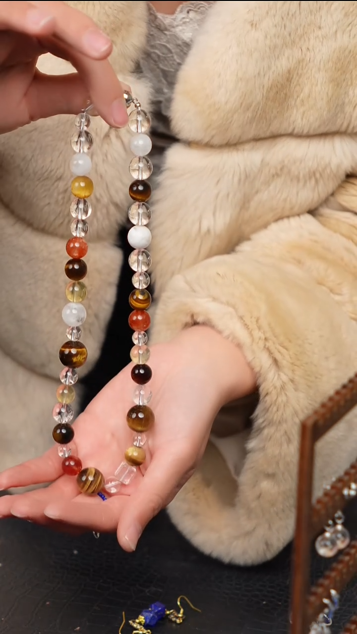 水晶摆件未镶嵌天然虎眼石多宝水晶项链