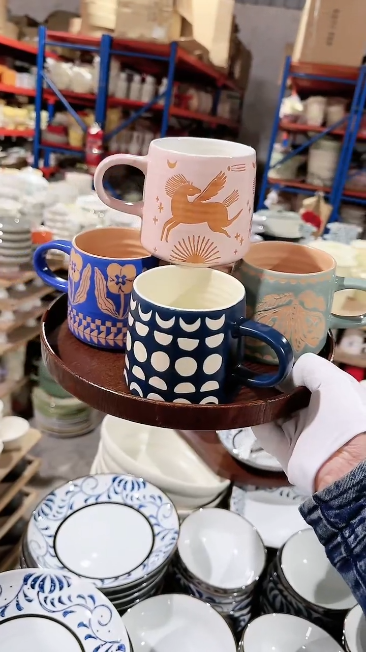 【闪购商品】瓷片4个手绘杯 微瑕凑满20元包邮