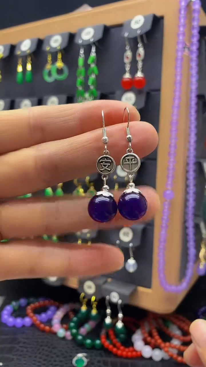 【闪购商品】玛瑙/玉髓耳环银S925镀金镶嵌耳坠