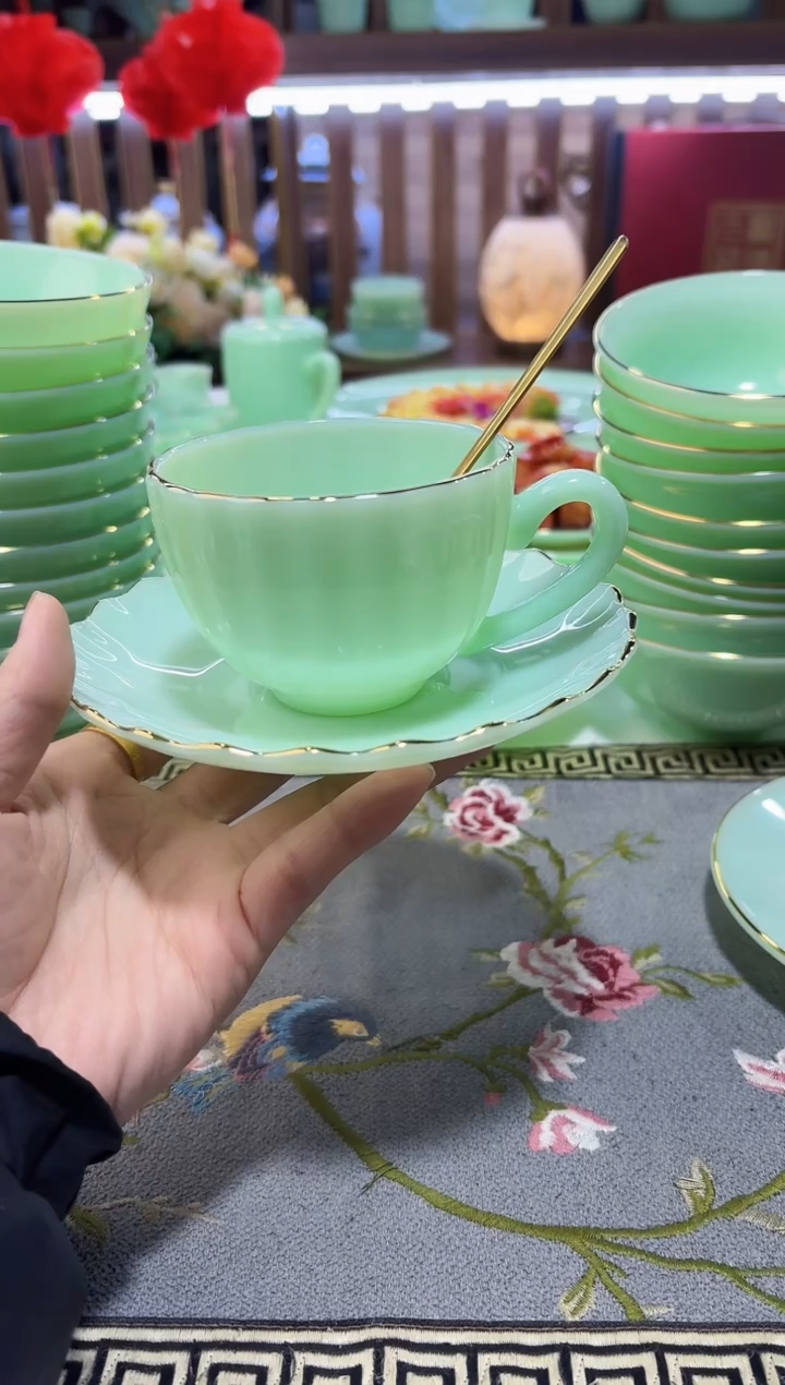 玉瓷咖啡杯三件套1套