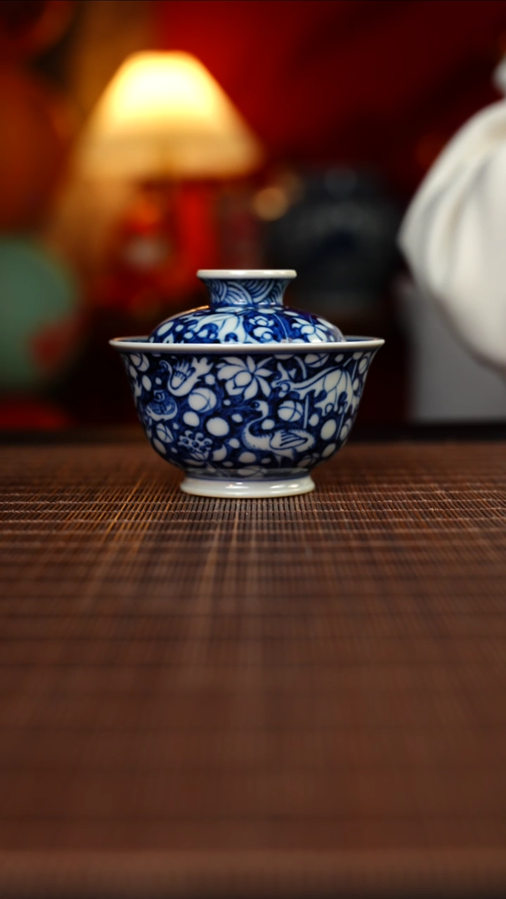 【闪购商品】杯元黛工坊一鹭莲棵撇口盖碗