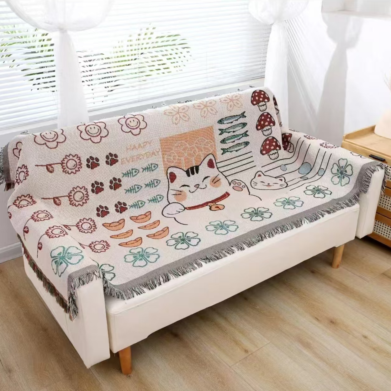 【温暖居家】沙发巾 90×180 柔软亲肤舒适透气-招财猫