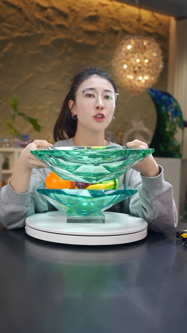 手工艺品琉璃湖水绿方形果盘