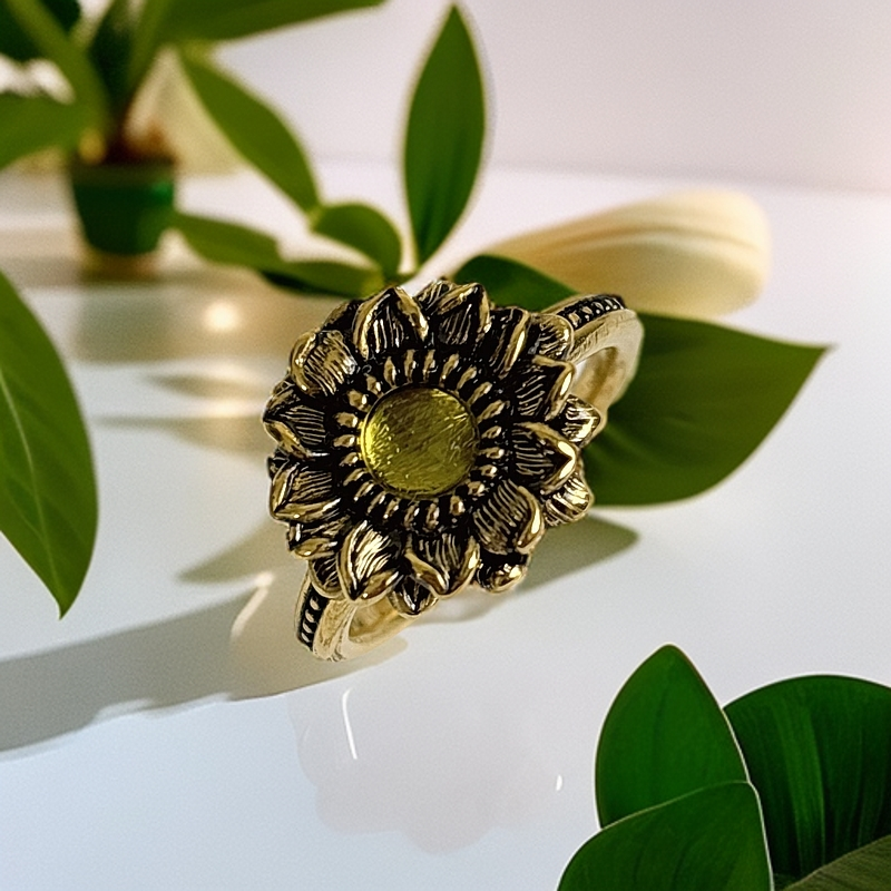 水贝千玺珠宝 向日葵足金999戒指黄金复古电黑工艺5D精品黑金直播