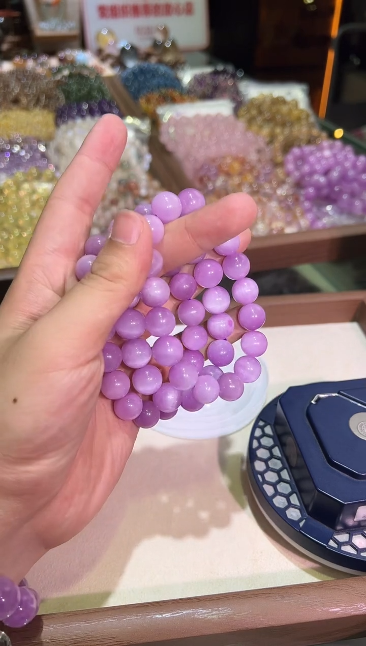 未镶嵌锂辉石手串12.5mm+拉丝猫眼紫锂辉（多样性发一）