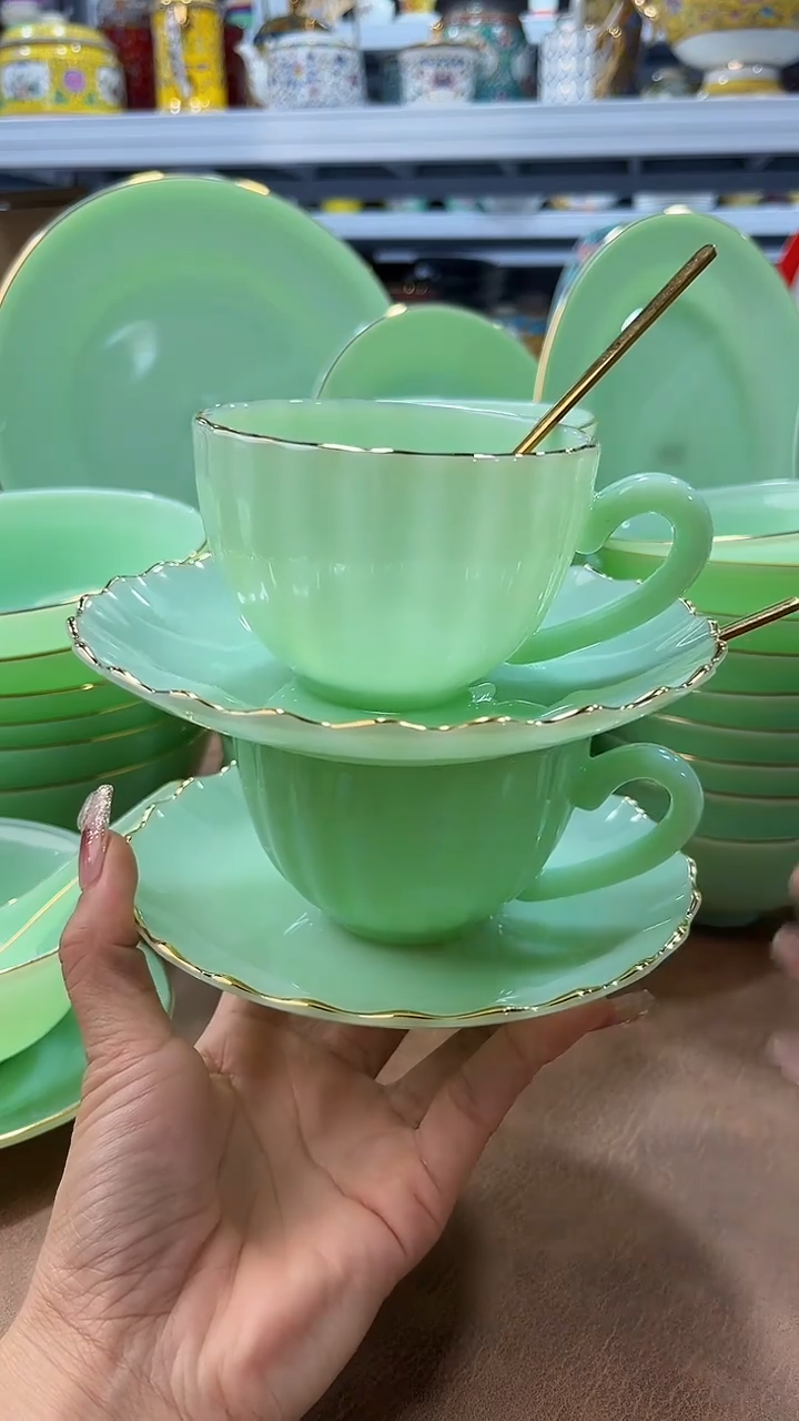 玉瓷咖啡杯三件套2套  