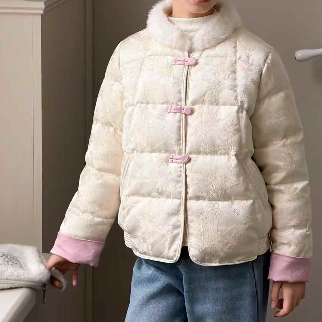 女童25冬季毛毛领国风款保暖羽绒服0905