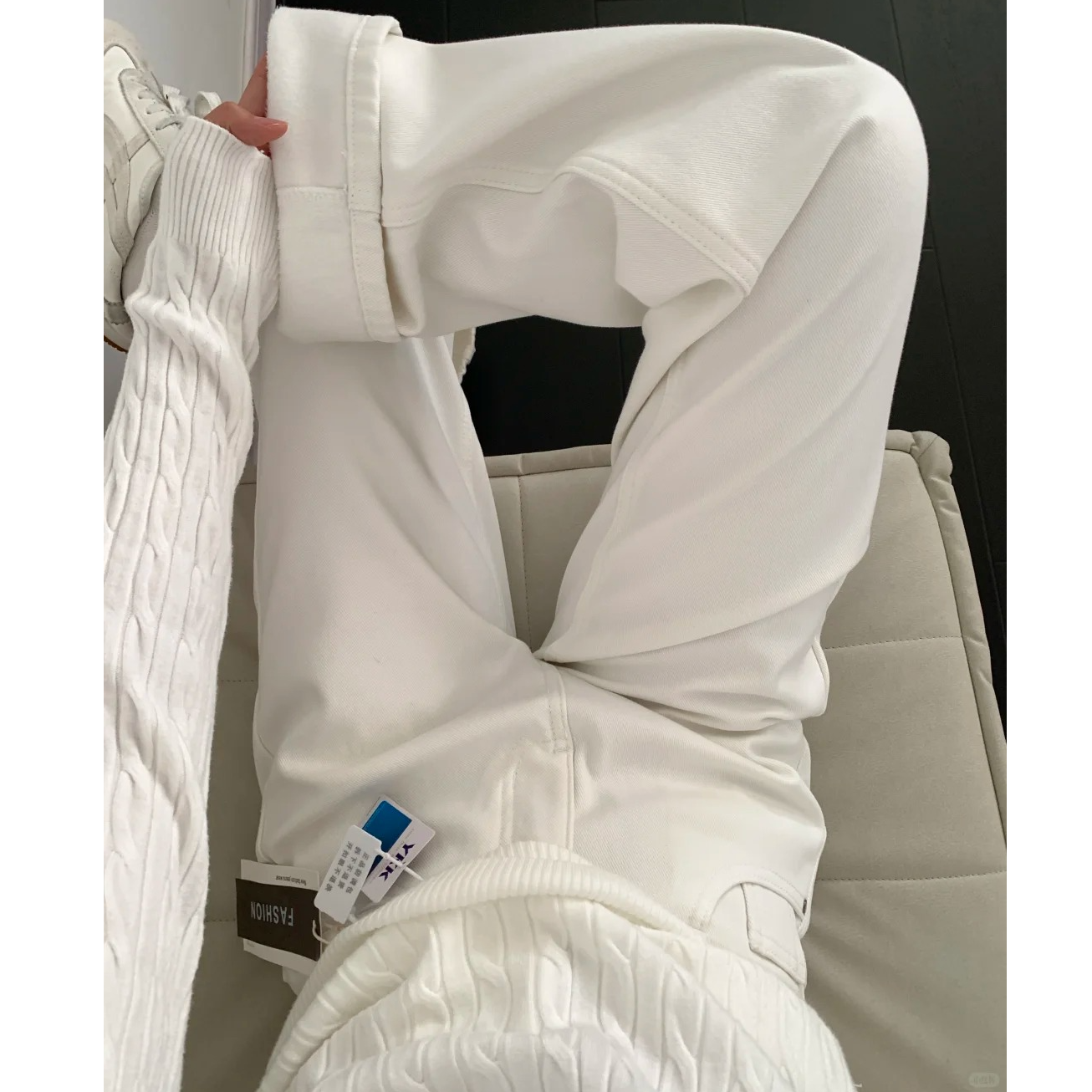 加绒纯棉白色高品质直筒牛仔裤女2025冬季新款窄版高腰拖地阔腿裤