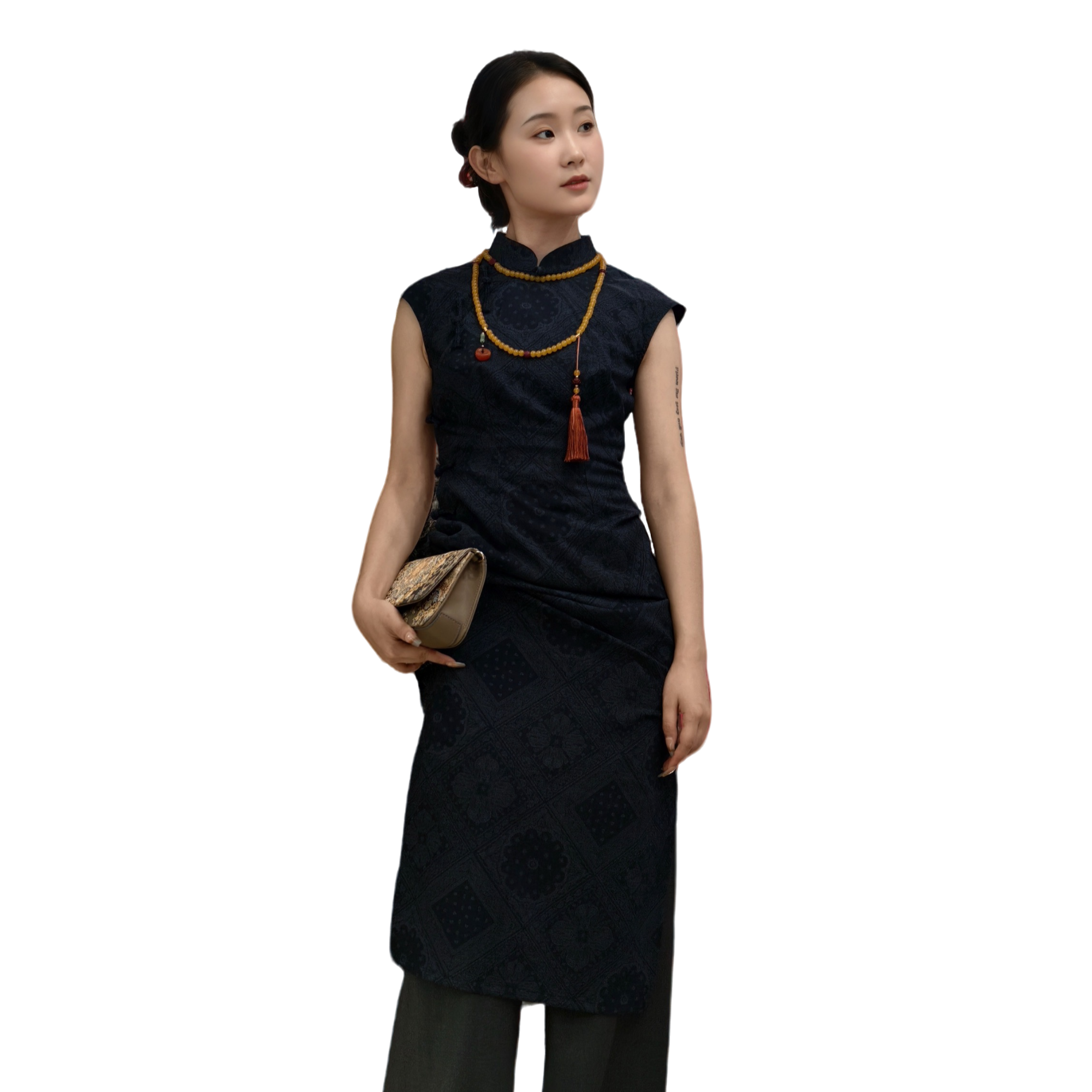 优雅长款老花中国风旗袍（不支持退，只支持换尺码）