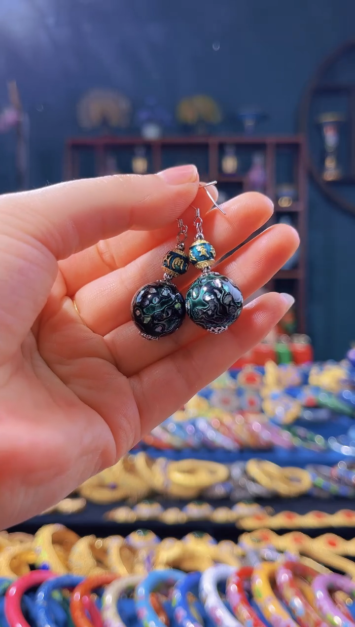 【闪购商品】非遗技艺 犀皮漆耳环 绿